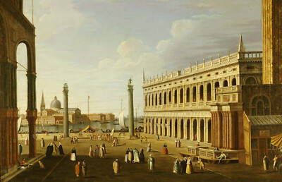 William James ''Piazzetta, Venice'' city life old master plaza town square Brown