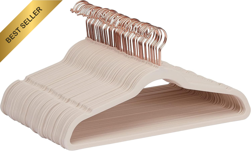 Slim, Velvet, Non-Slip Suit Clothes Hangers, Blush Pink/Rose Gold - Pack of 50