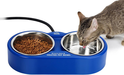 Heated Water Bowl for Cats Dogs, Outdoor Heated Cat Bowl with Double Bowl, No Mo