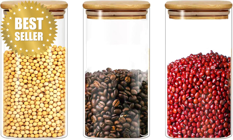 3PCS 750ML Square Glass Storage Jars with Airtight Lids, High Borosilicate Clear