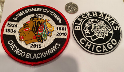 (2)-Chicago Blackhawks Embroidered/Retro Iron On Stanley Cup Patches Beautiful!
