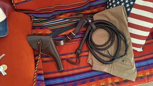 INDIANA JONES BULL WHIP HUNTER BROWN 100 % REAL LEATHER 10