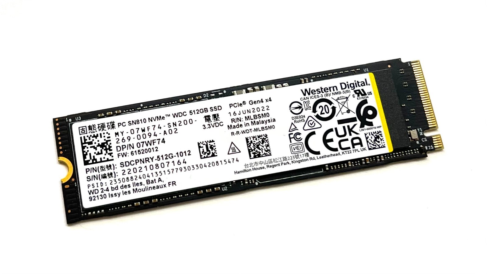 Western Digital 512GB SN810 PCIe 4.0x4 M.2 2280 PCIe NVMe