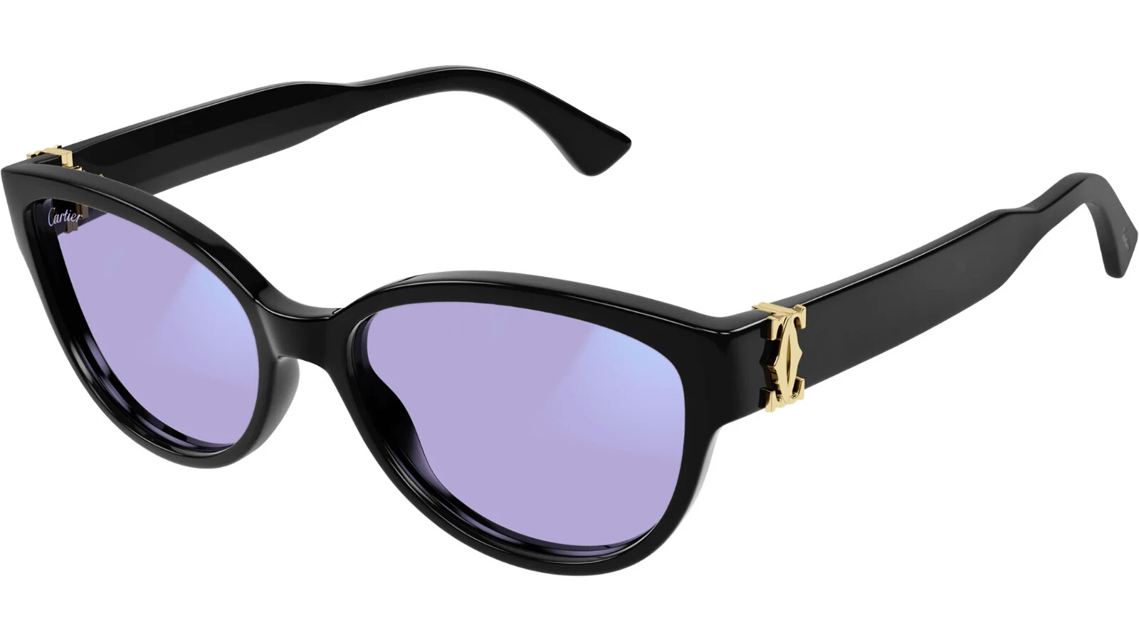 Pre-owned Cartier Double C Sunglasses Ct0450s-001 Black Frame Clear To Violet Lenses
