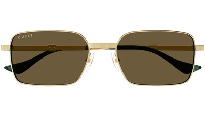 Pre-owned Gucci Gg1495s-002 Square Gold In Brown