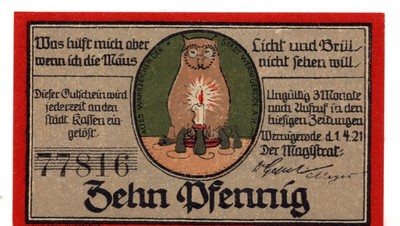 1921 Germany Wernigerode Notgeld 10 Pfennig Note (F253)