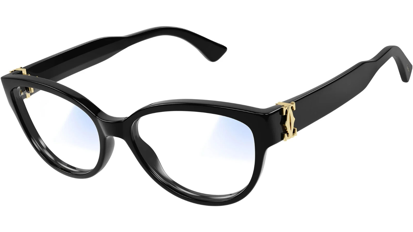 Pre-owned Cartier Double C Sunglasses Ct0450s-001 Black Frame Clear To Violet Lenses