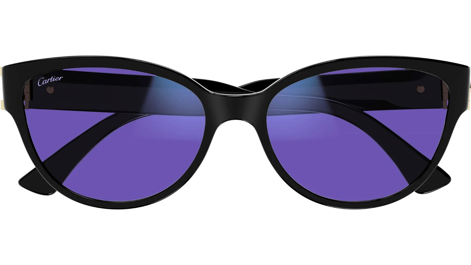 Pre-owned Cartier Double C Sunglasses Ct0450s-001 Black Frame Clear To Violet Lenses