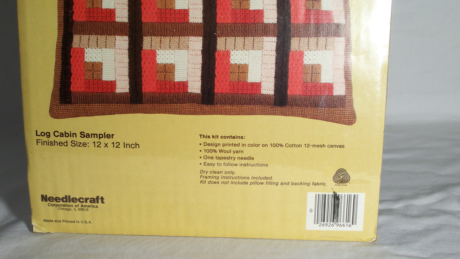 WonderArt Needlepoint Pillow Kit Log Cabin Sampler Pattern #6616 12