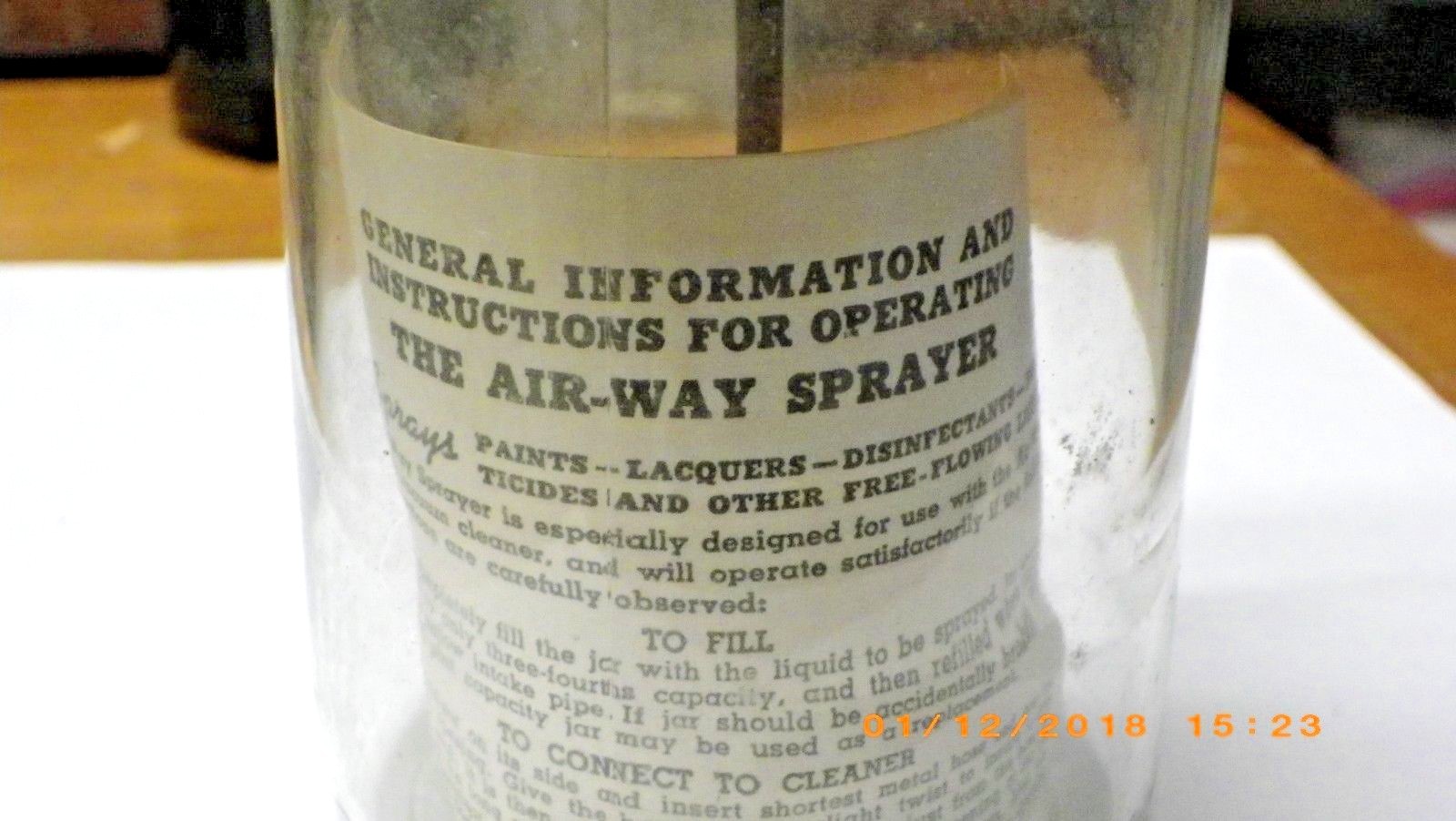 Vintage Air-Way Sprayer With Glass Jar & Instructions Sheet Paint Spray Air