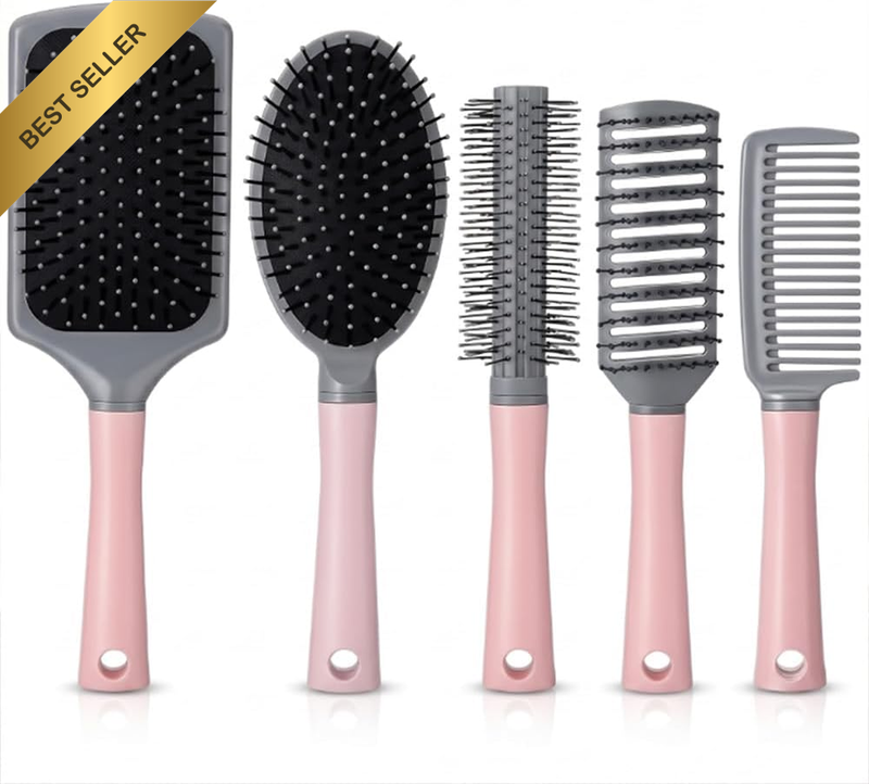 5 PCS Hair Brush Set for Women, Professional Paddle Cushion Brush with Nylon Bri