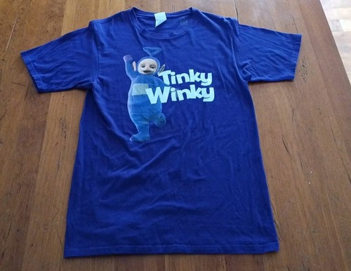 Tシャツ・カットソー LAUGHER Teletubbies Purple Ringer T-Shirt White TE36 Vintage Teletubbies purple Tinky Winky shirt size Small 16