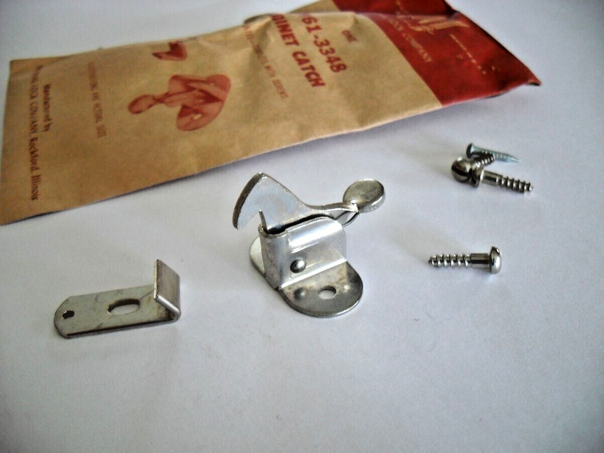 Vintage Nos Nickel Plated Spring Elbow Cabinet Door Catch AKA Rooster Latch