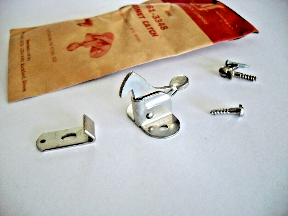 Vintage Nos Nickel Plated Spring Elbow Cabinet Door Catch AKA Rooster Latch