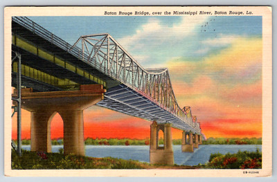 1950s Baton Rouge Bridge Mississippi River Louisiana Postcard Vintage Postcard