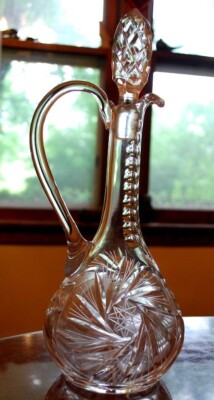 ELEGANT Vintage Cut Etched Crystal Decanter PINWHEEL HOBSTAR 13.75'' W Stopper