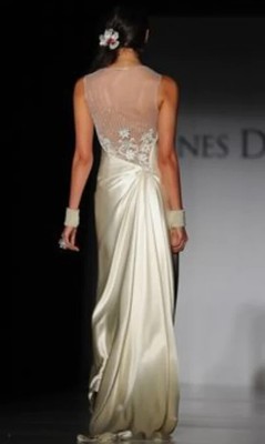 INES DI SANTO COLLETTE Ivory Wedding Gown with Crystals and Mesh at Back -  XS