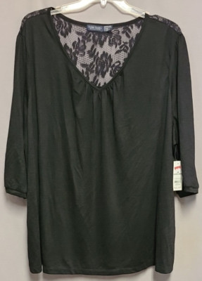Faded Glory 4X 26W - 28W Black Lace Back Pull Over Top