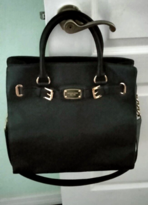 Michael Kors Hamilton Est. 1981 Black Leather Shoulder Satchel Tote Bag Purse