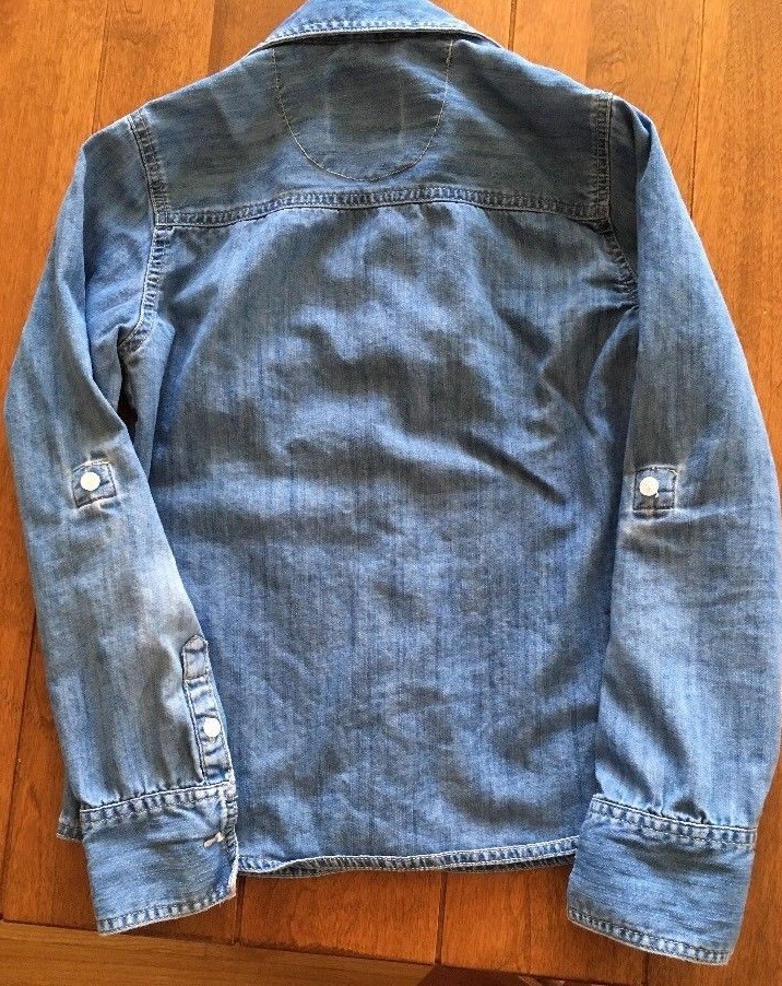 JUSTICE Tab Sleeve Button Front Shirts Sz 12 Lightweight Pink Flannel & Chambray