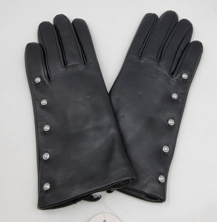 Charter Club Imitation-Pearl & Leather Touch Gloves Women's S Black - Picture 7 of 13