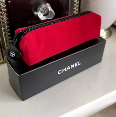 Chanel Toiletry Cosmetic Bag Makeup Lipstick Bag Clutch Red Velvet Coin  Pouch | eBay
