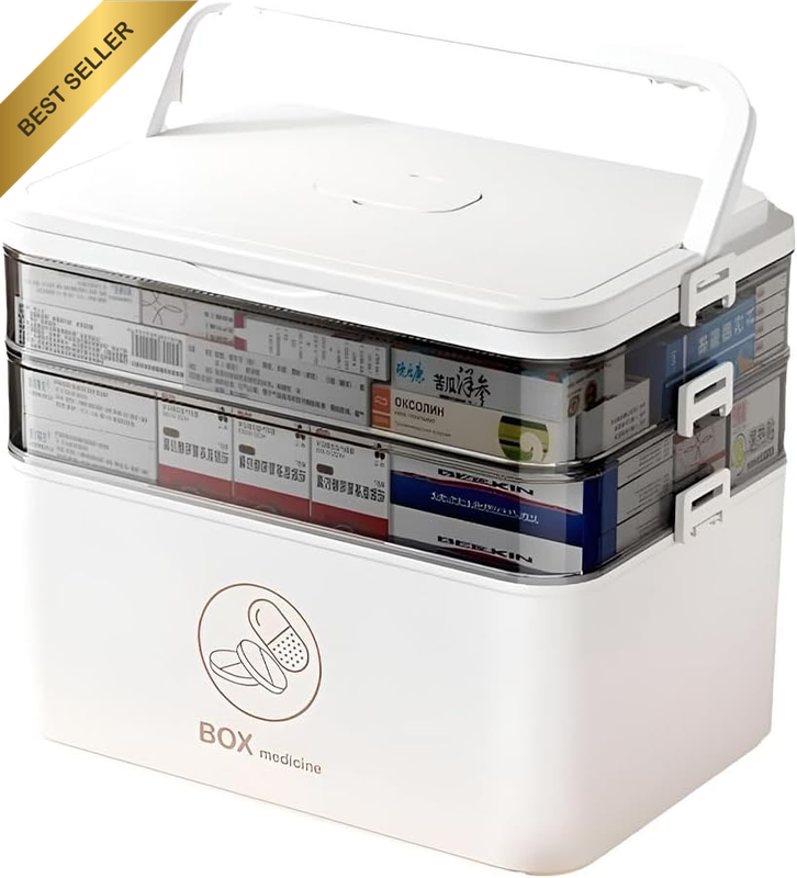 Portable 3 Layer Household Medicine Organizer Shockproof Large Capacity Medicine