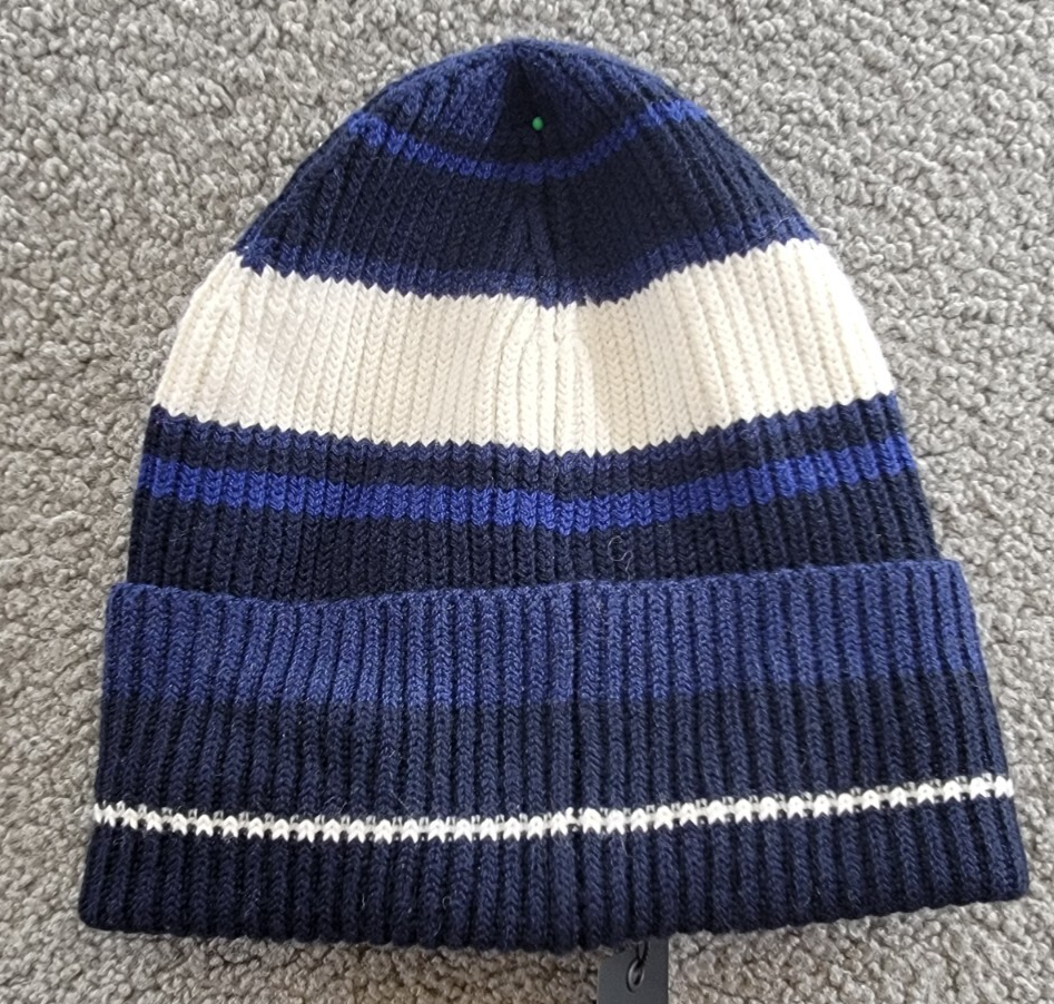 rag & bone Wool Blend Blake Stripe Beanie Womens One Size Blue Multi Folded Edge - Picture 11 of 15