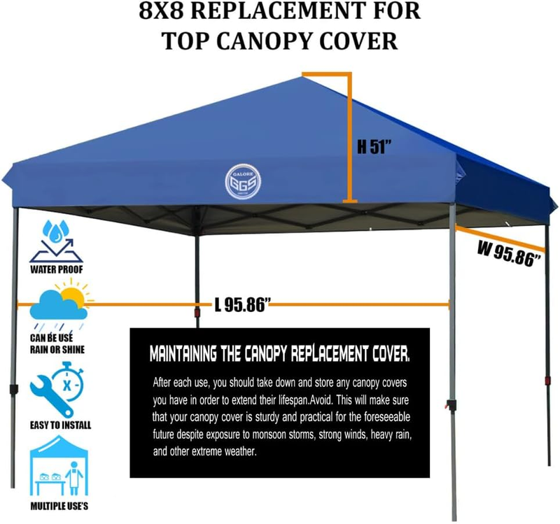 8X8 Canopy Replacement Top Only for Outdoor Events Pop up Canopy Top Premium Qua