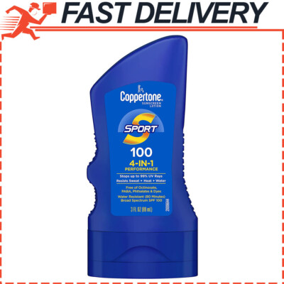 Coppertone SPORT Body Sunscreen SPF 100 Lotion, Water Resistant, Travel Size 3oz