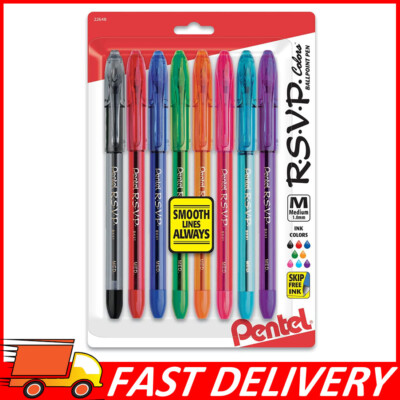 8-Pack Pentel RSVP Ballpoint Pens, Medium Point, 1.0 mm, Clear Barrel, Assorted