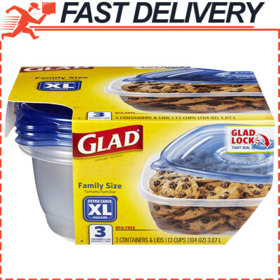 3pk GladWare Food Storage Containers, XL Square Food Storage