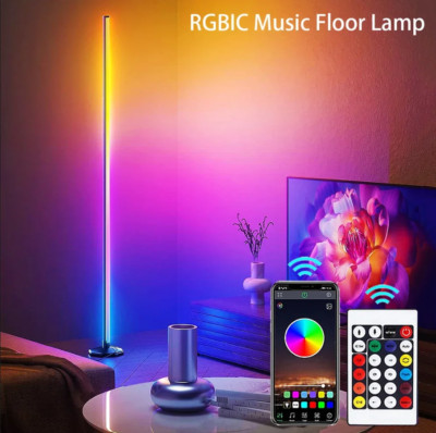 RGB LED Corner Floor Lamp Ambient Light App RF Dimmable Music Sync Lamp 47'' 