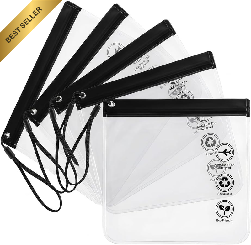 5 Pack Clear Travel Toiletry Bag - TSA Approved Quart Size Liquid Bags for Airpo