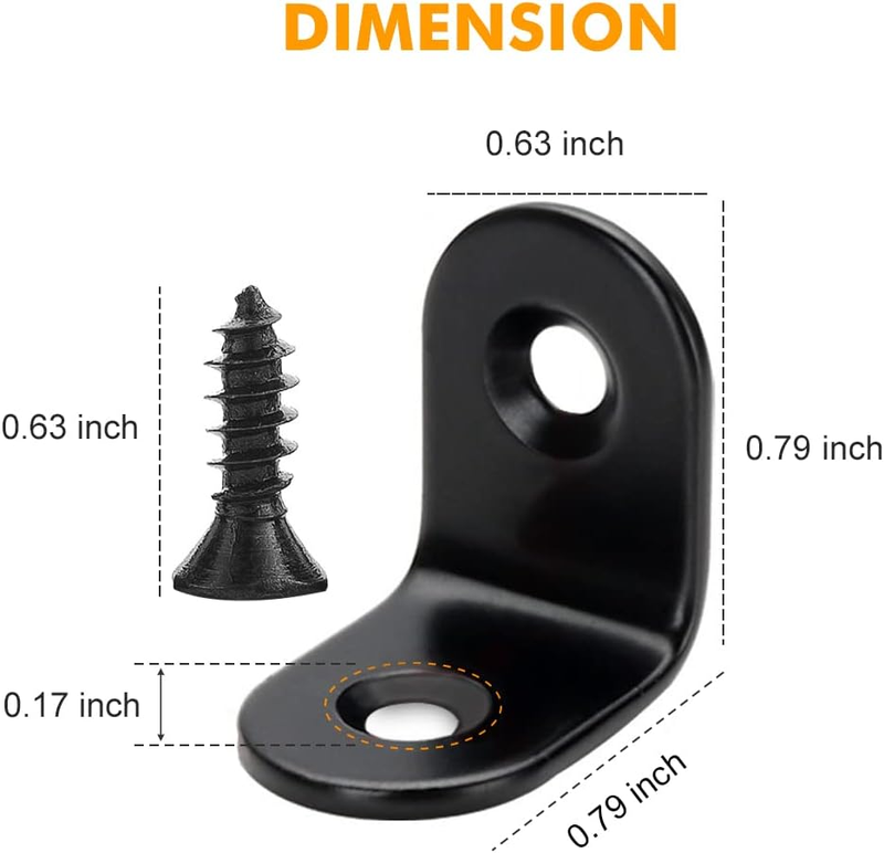 20PCS Small L Brackets, Black Iron Corner Mount Brackets with 40 Screws, Rust Re
