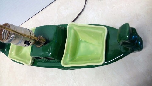 Vintage Ceramic Ship Oriental Viking Television TV Side Table Lamp Planter Retro