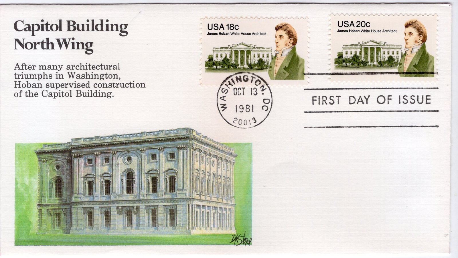 1981 Fleetwood USPS FDC #1936 1935 James Hoban DK Stone 20¢ 18c ST2713