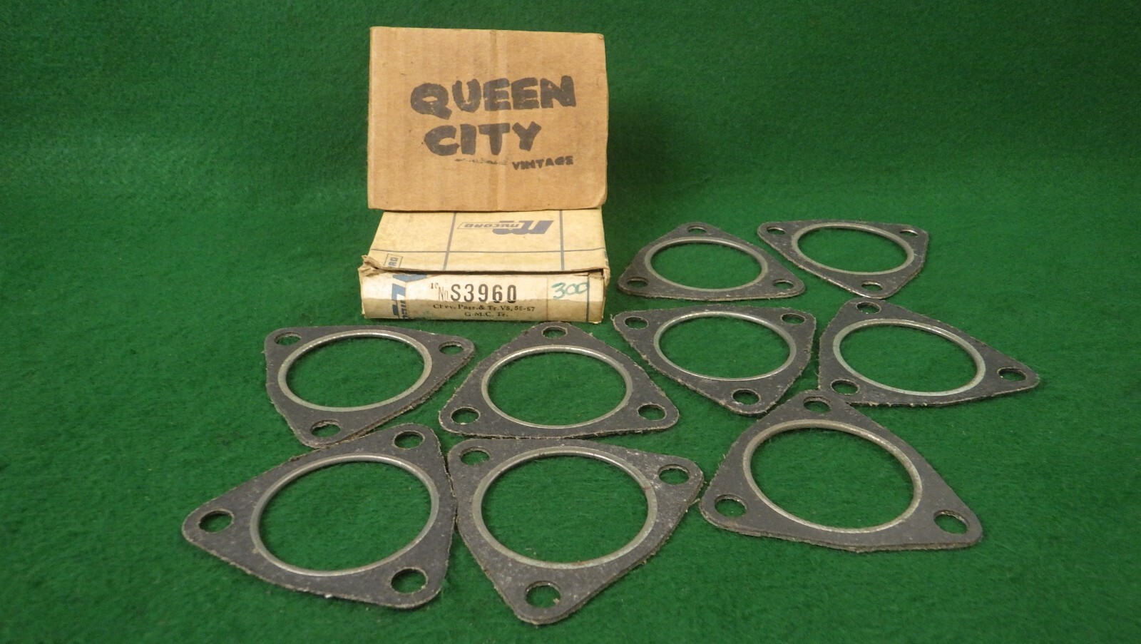 Lot of 8 NOS/NORS McCord Exhaust Manifold Metal Gaskets Chevy SBC 265-283 3 Bolt
