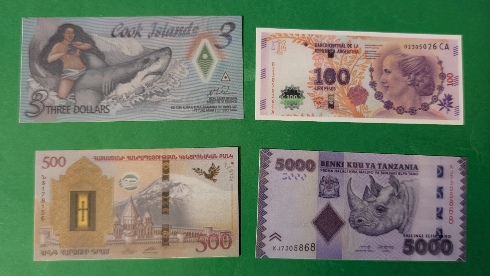 Miniature Stickers Collectible World Currency Money Cook Islands Argentina Armen