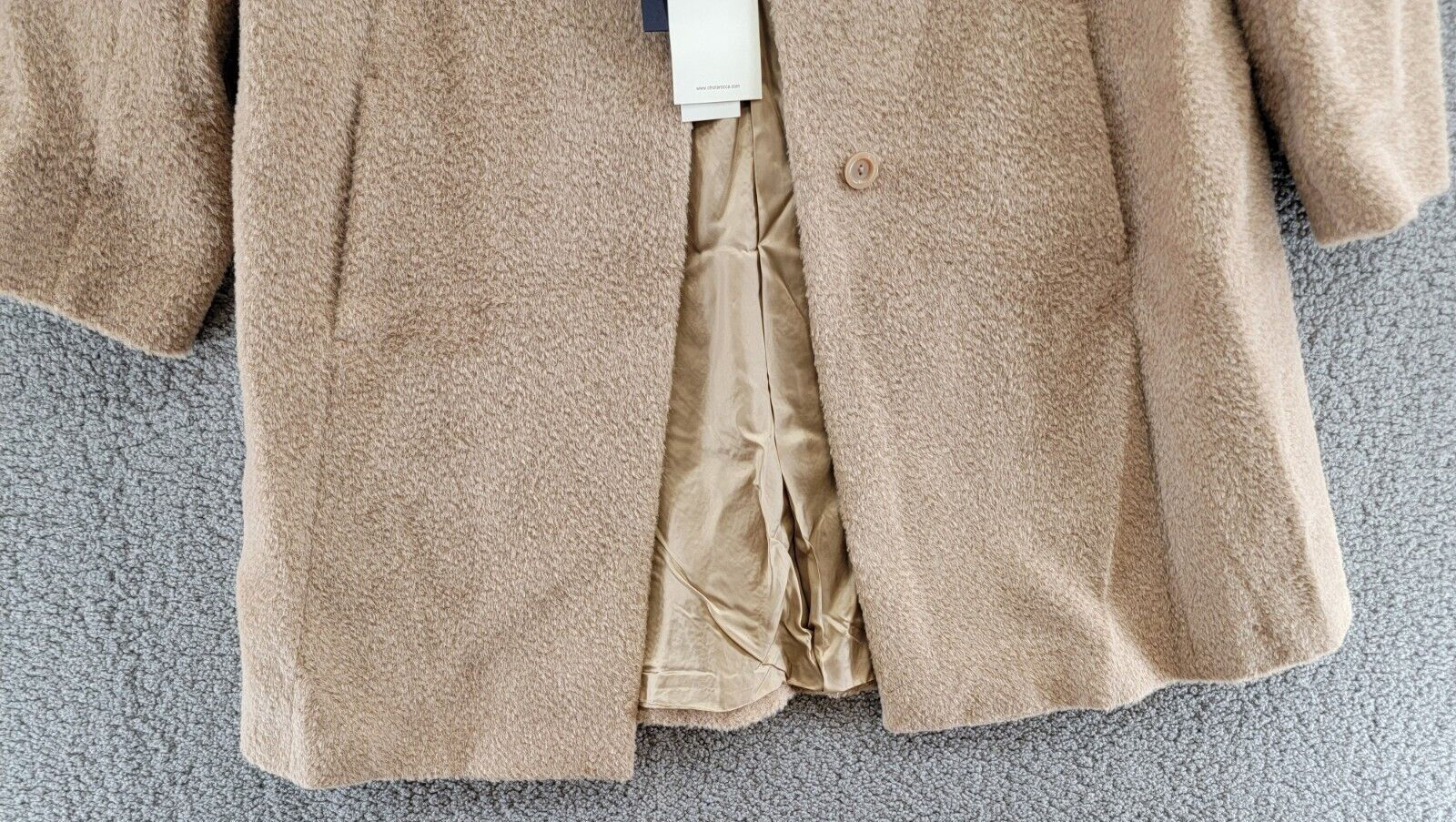 ICONS Cinzia Rocca Fitted Mid Length Coat Women's 6 Lt Camel Wool Blend L/S - Picture 4 of 17