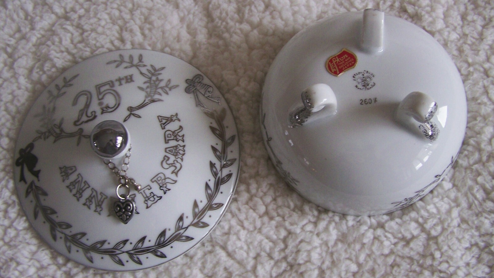 Vintage Lefton #2604 3 Footed 25th Anniversary Bowl/w/lid - hand painted- Japan