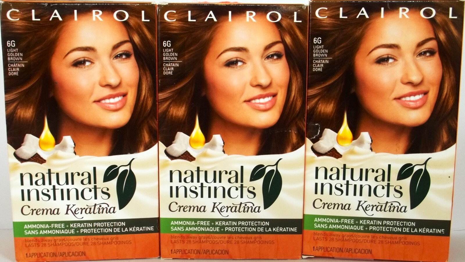 CLAIROL Natural Instincts Crema Keratina 6G LIGHT GOLDEN BROWN, NEW X 3