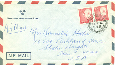 Sweden 1972 Cover Posted on Board  Ship MS Kungsholm Swedish American Line