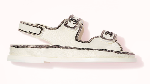Pre-owned Chanel 22c White Black Graffiti Cc Logo Mule Slide Strap Flat Dad Sandal 36.5