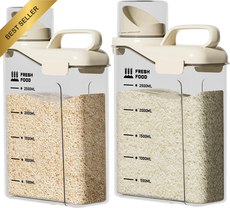 2 Pack Rice Box, Cereal Storage Dispenser, 2800Ml Airtight Food Storage Organize