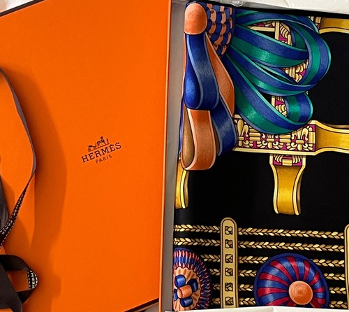 Hermes Scarf Les Rubans Du Cheval NEW In Box Silk black