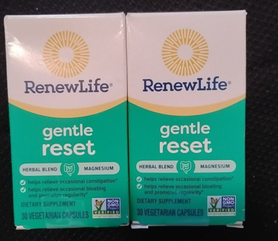 RenewLife Gentle Reset_Herbal Blend & Magnesium_Lot 2X 30 Ct Capsules_EXP 07/25+