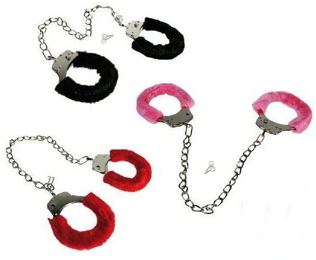 Scherzartikel Fußfessel mit Plüsch Schlüssel Erotik Sex Spielzeug SM Fesseln 