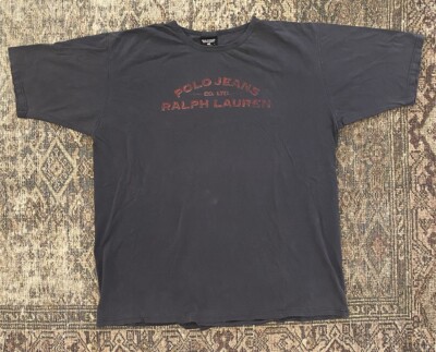 VTG 90s Polo Jeans Ralph Lauren Faded Grunge Spellout T Shirt Made in USA XL