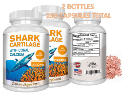 CARTILAGO  + CALCIO CORAL   SHARK CARTILAGE CORAL CALCIUM 200 caps 2000mg